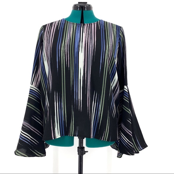 Vince Camuto Striped Print Flounce Sleeve Blouse, Medium - Picture 2 of 16